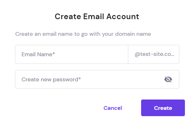 Create Email Account form