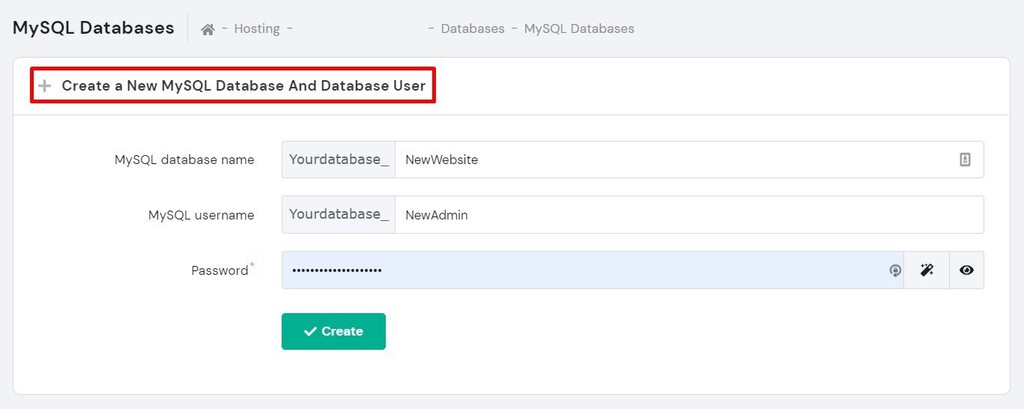 Create new MySQL Database and Database User via hPanel