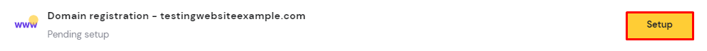 Domain registration, highlighting the Setup button.