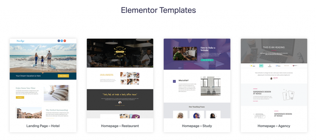 The templates available with Elementor 