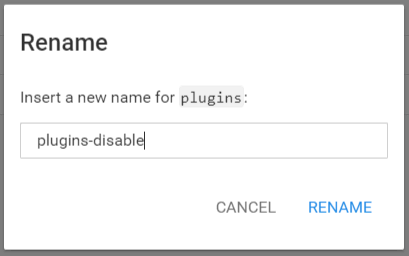 Hostinger's file manager to rename plugins folder