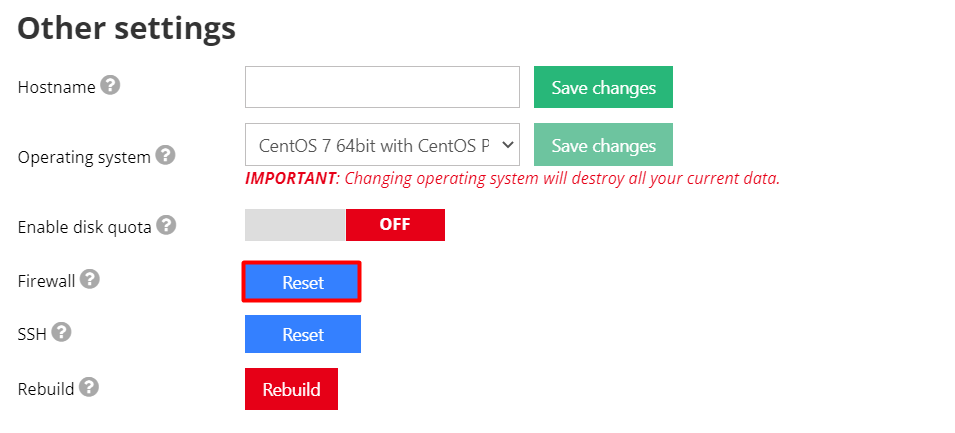 Reset firewall settings