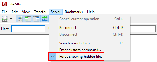 Option for force showing hidden files on FileZilla