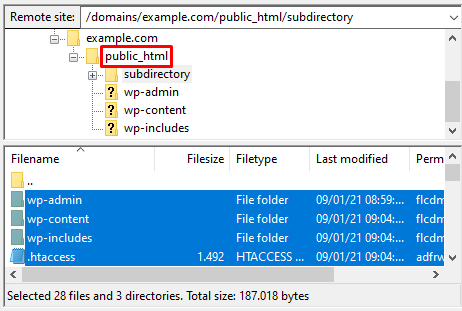 Opening public_html directory on FileZilla