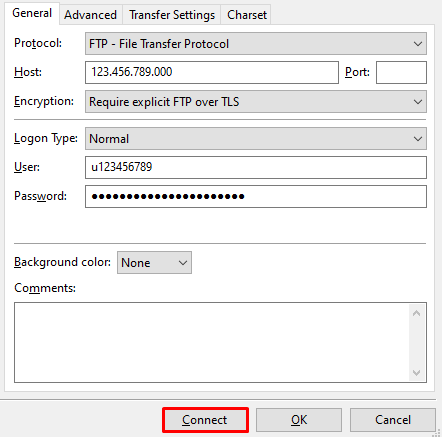 Configuring Site Manager on FileZilla
