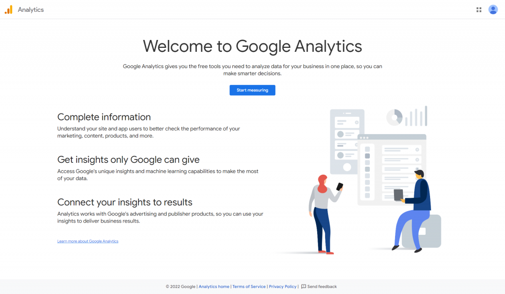 Google Analytics website homepage