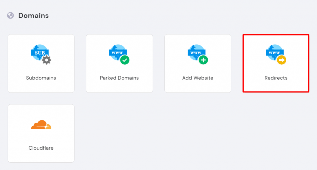 Selecting Redirects under the Domains section in hPanel