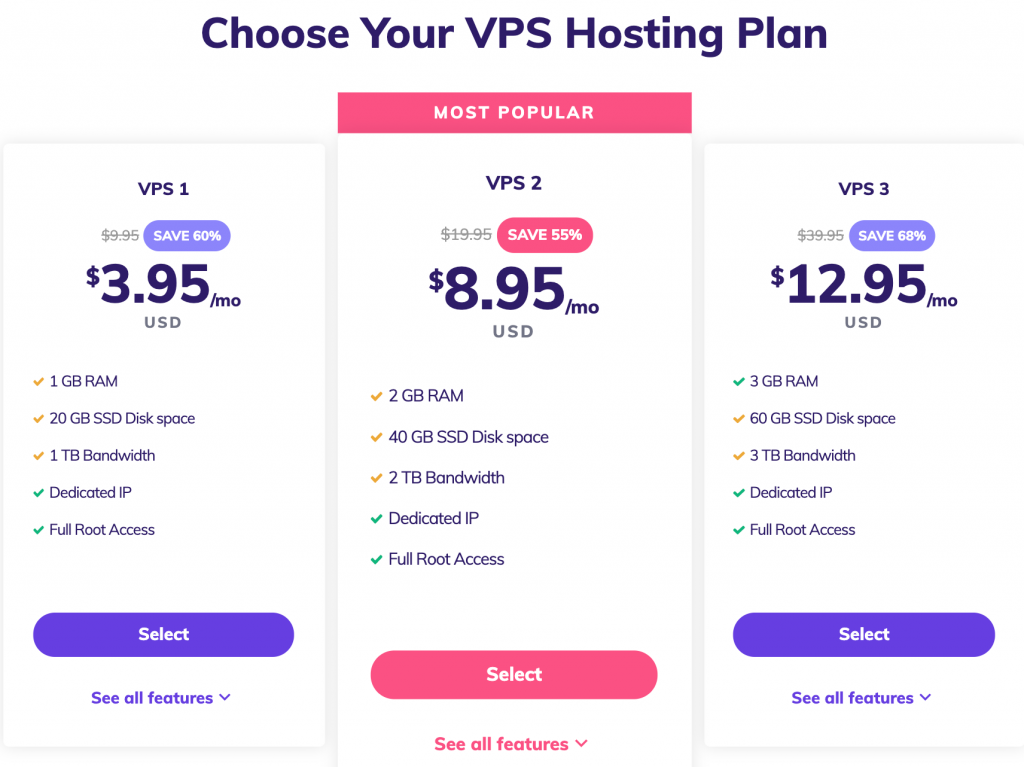 Screenshot of Hostinger's VPS hosting plans