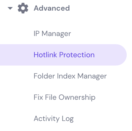 The Hotlink protection button on hPanel