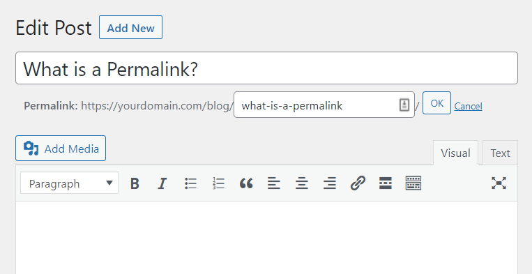 The Permalink section in the WordPress classic editor