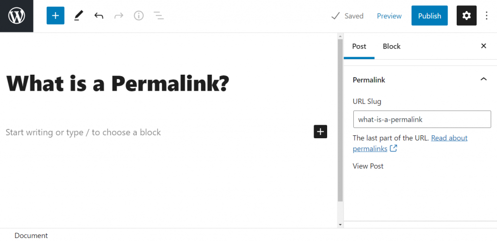 Permalink section on the Gutenberg editor