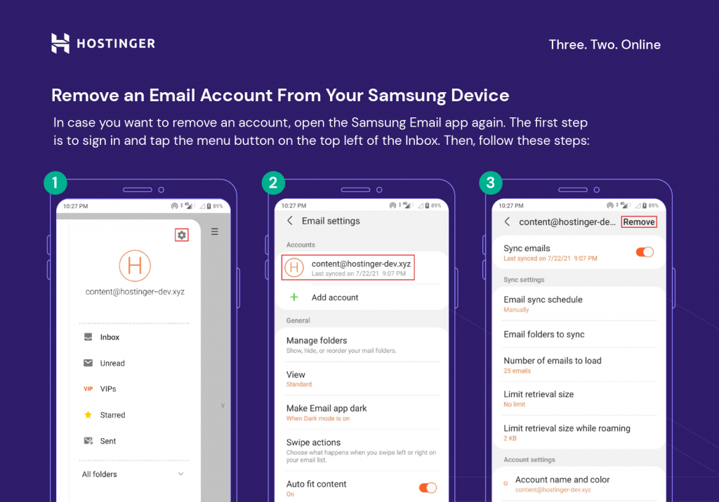 Remove email from Samsung device