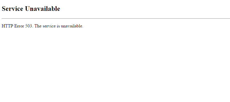 Browser showing 503 service not available error.