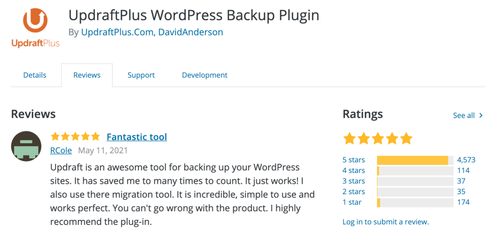 UpdraftPlus WordPress backup plugin.