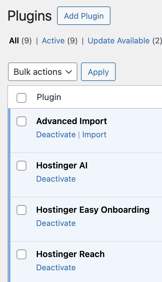 Plugins dashboard in WordPress