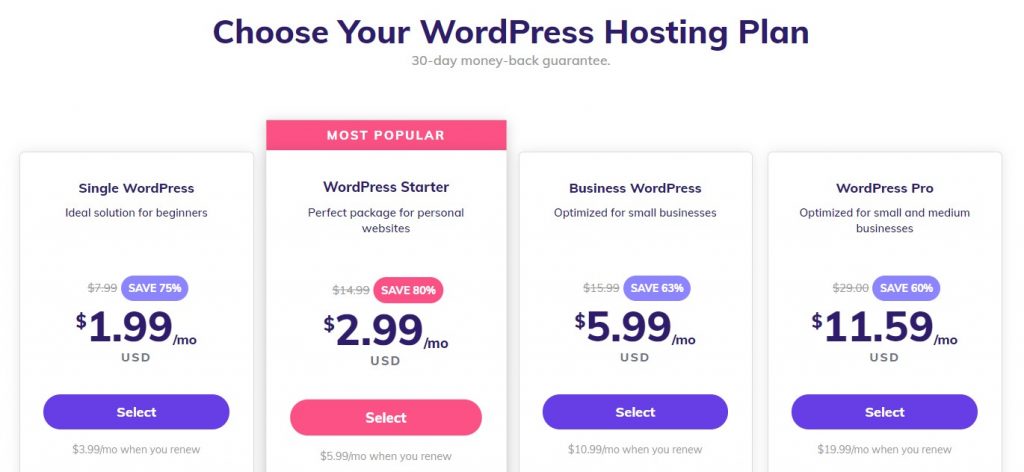 Hostinger's WordPress hosting plans