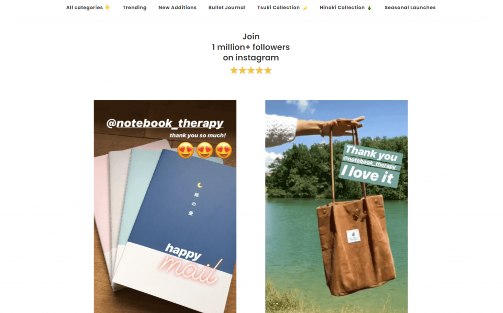 Homepage of Notebook therapy, a dropshipping store that sells cute stationery