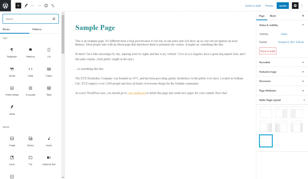 Exemple de page WordPress