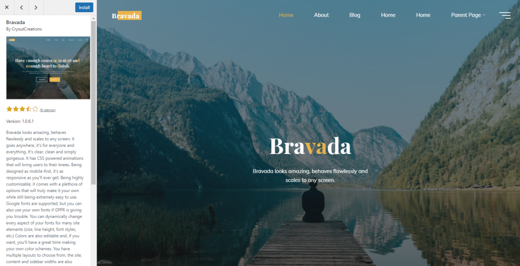 An example of the WordPress theme Bravada for your website