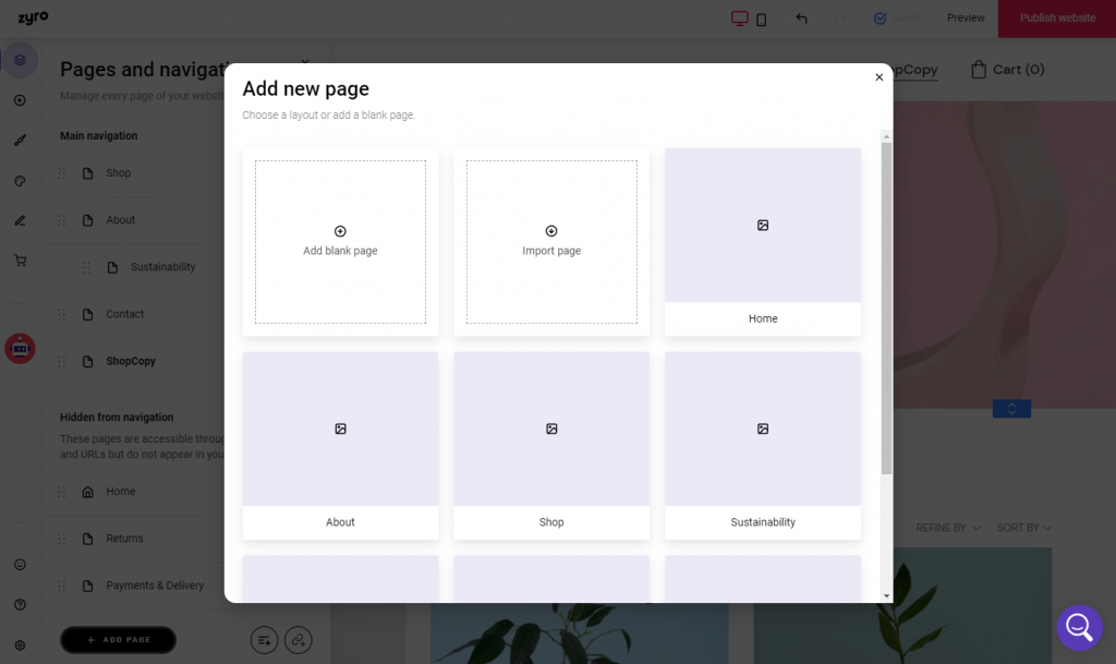 Selecting layout for your new page