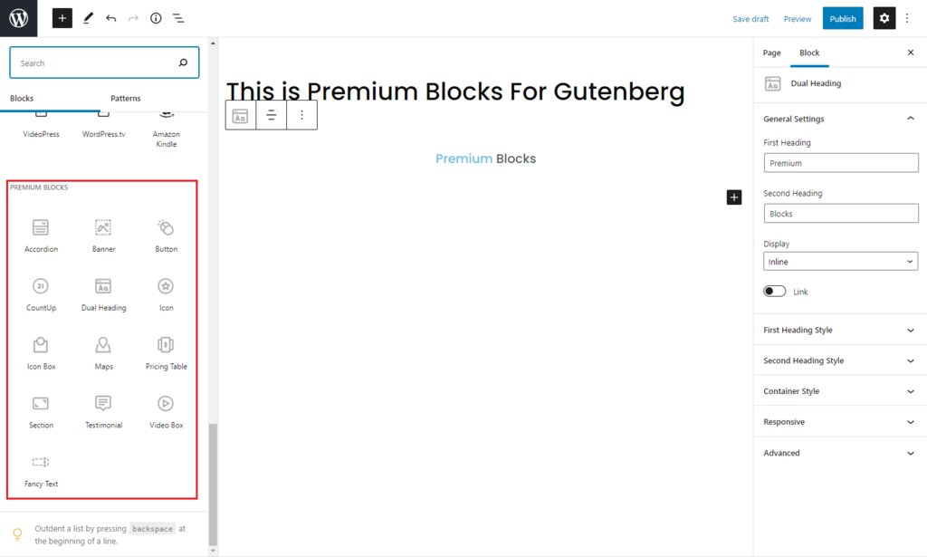 Additional blocks from Premium Blocks for Gutenberg
