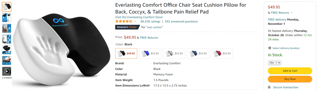 Highly-rated seat cushion from Amazon