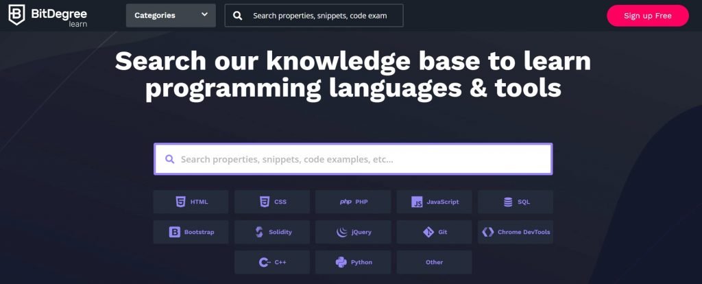 The Learn page on the BitDegree website.