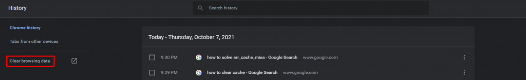 Clear browsing data on Google Chrome