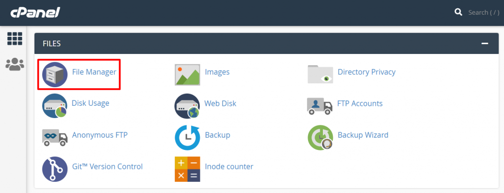Selecting File Manager under the files section in cPanel.