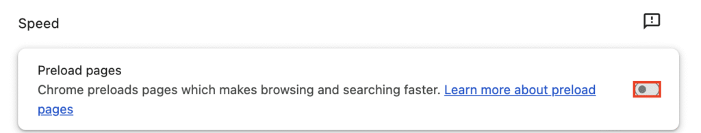 The Preload pages option in Chrome's Settings menu