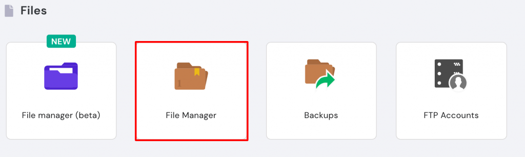 Choosing the File Manager application on hPanel.