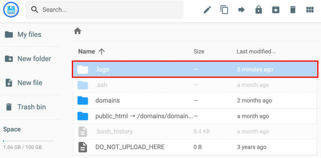 The .logs folder on Hostinger file manager