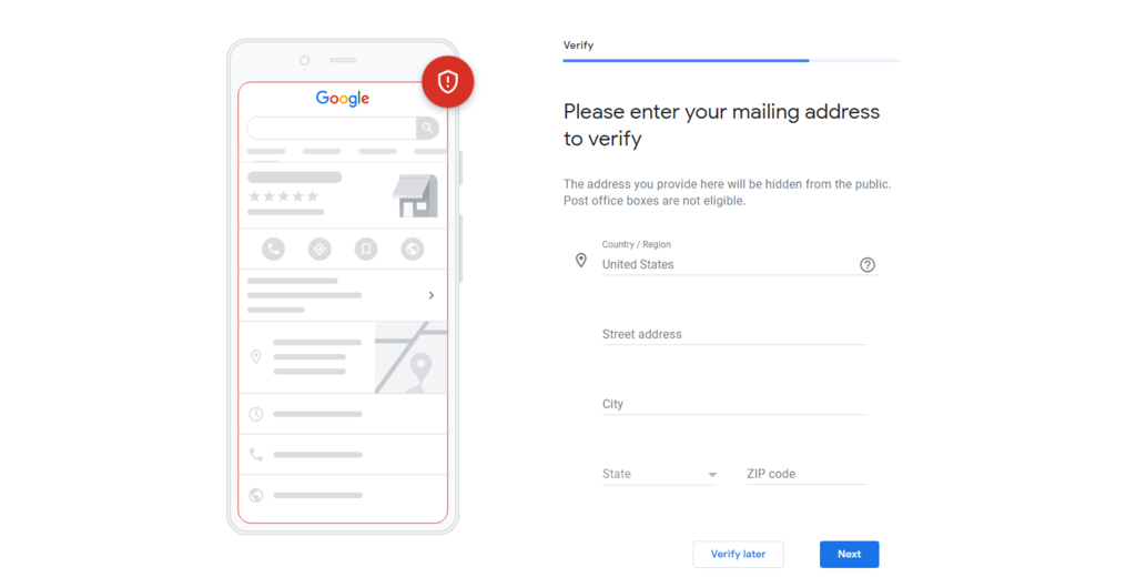 Google My Business add mailing address