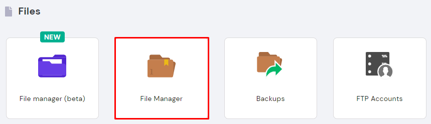 Hostinger hPanel with file manager section highlighted