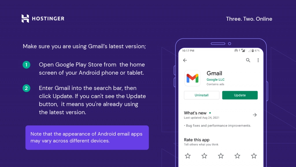 A custom graph explaining how to search for the Gmail app in the Google Play Store