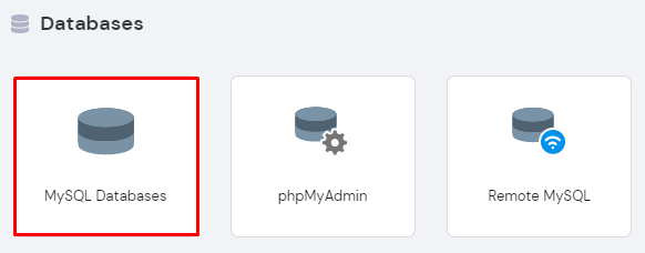 Screenshot of the MySQL Databases button on the hPanel.