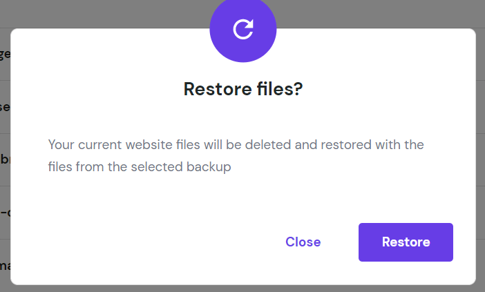A confirmation pop-up to restore backup data.