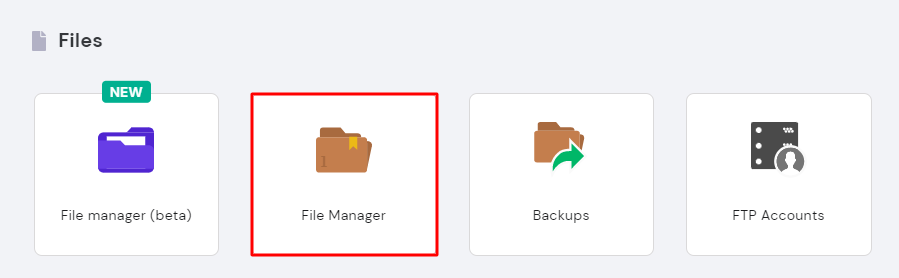 The Files section of Hostinger hPanel's Hosting Account page