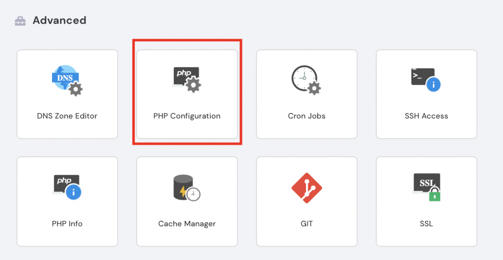 Hostinger hPanel with PHP Configurations menu highlighted