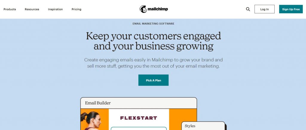 The homepage of Mailchimp