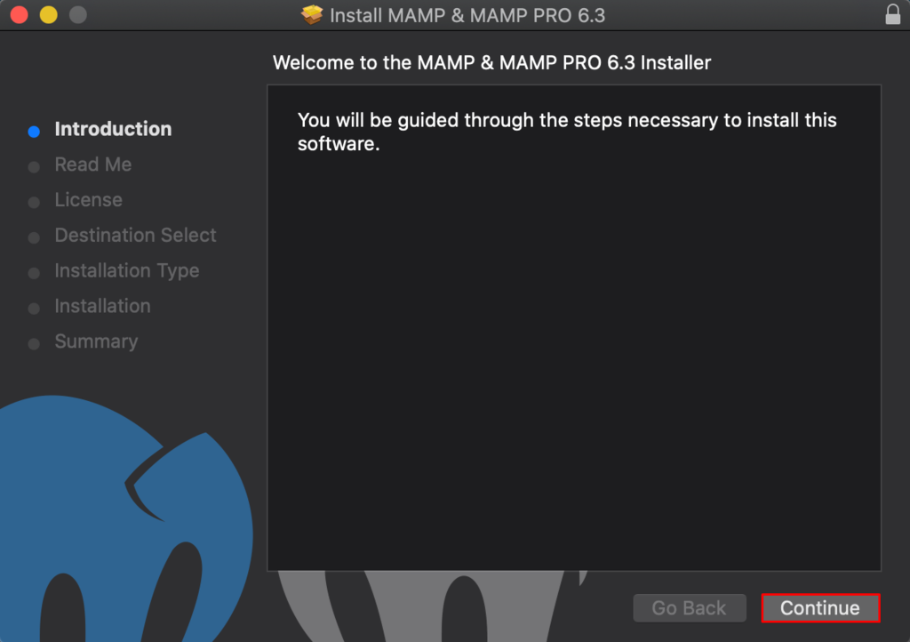Screenshot of MAMP installation wizard.
