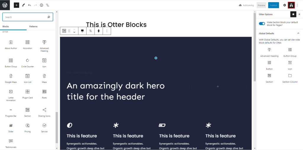 Otter Blocks' settings button
