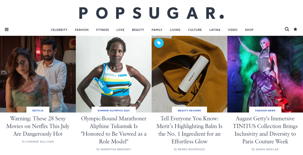 The front page POPSUGAR's website.