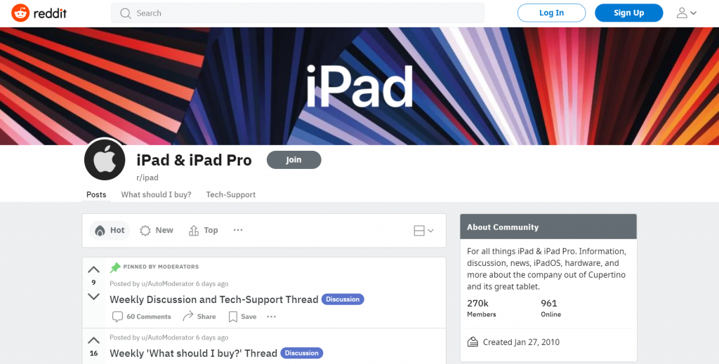 The iPad & iPad Pro Reddit thread.