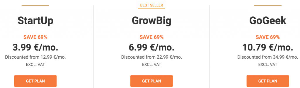 SiteGround's shared hosting plans and their prices.