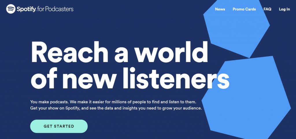The landing page of Spotify for Podcasters