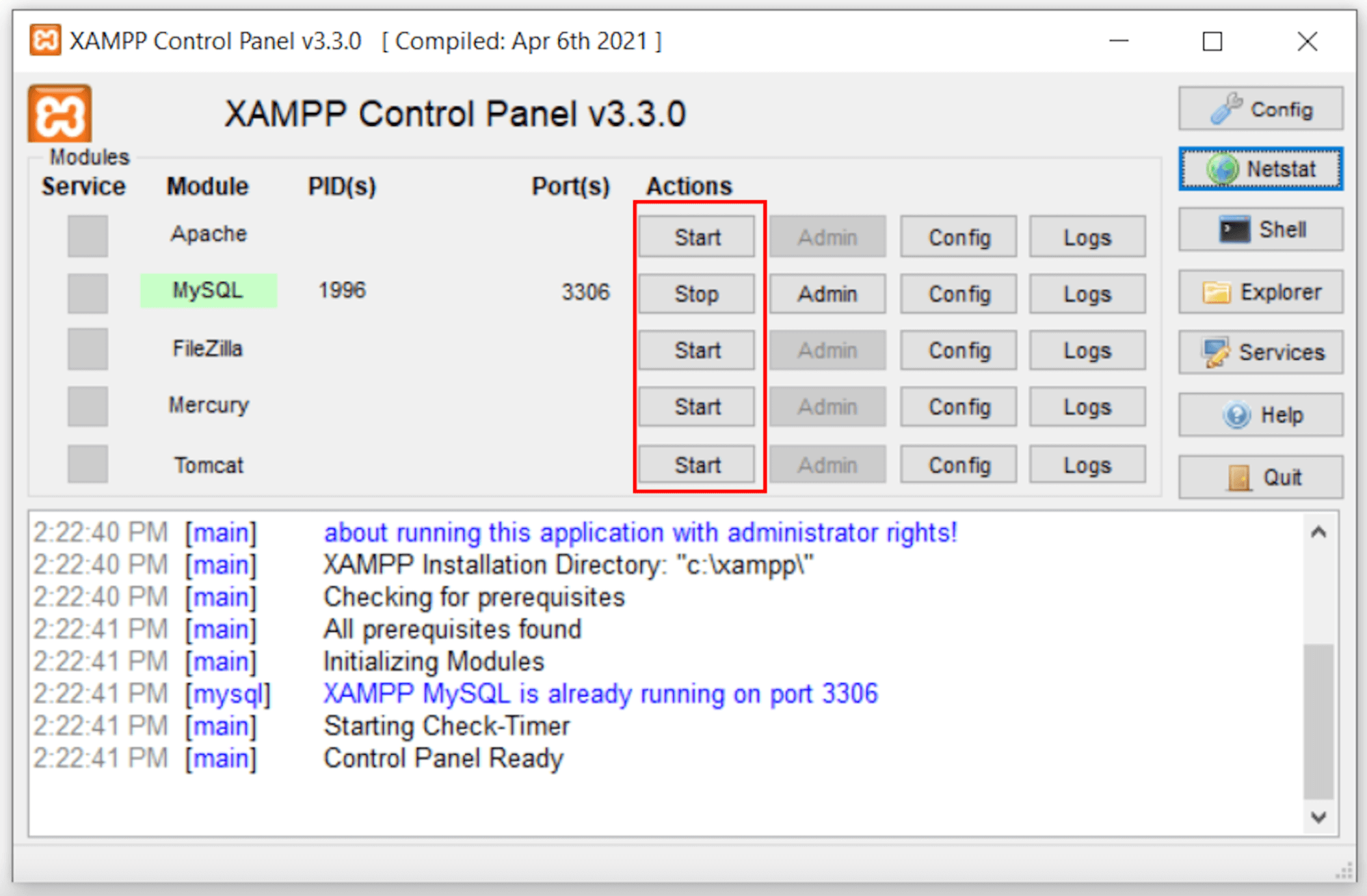 Stopping Apache from XAMPP Control Panel