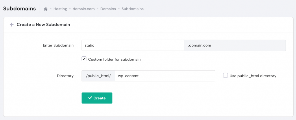Creating a new subdomain on hPanel