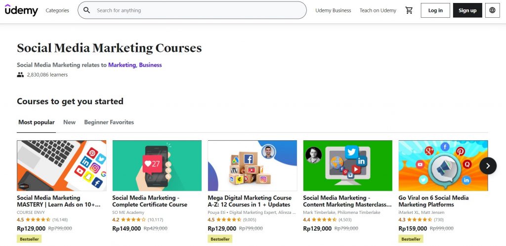 Social media marketing courses on Udemy