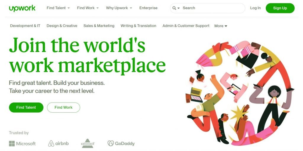 The homepage of Upwork